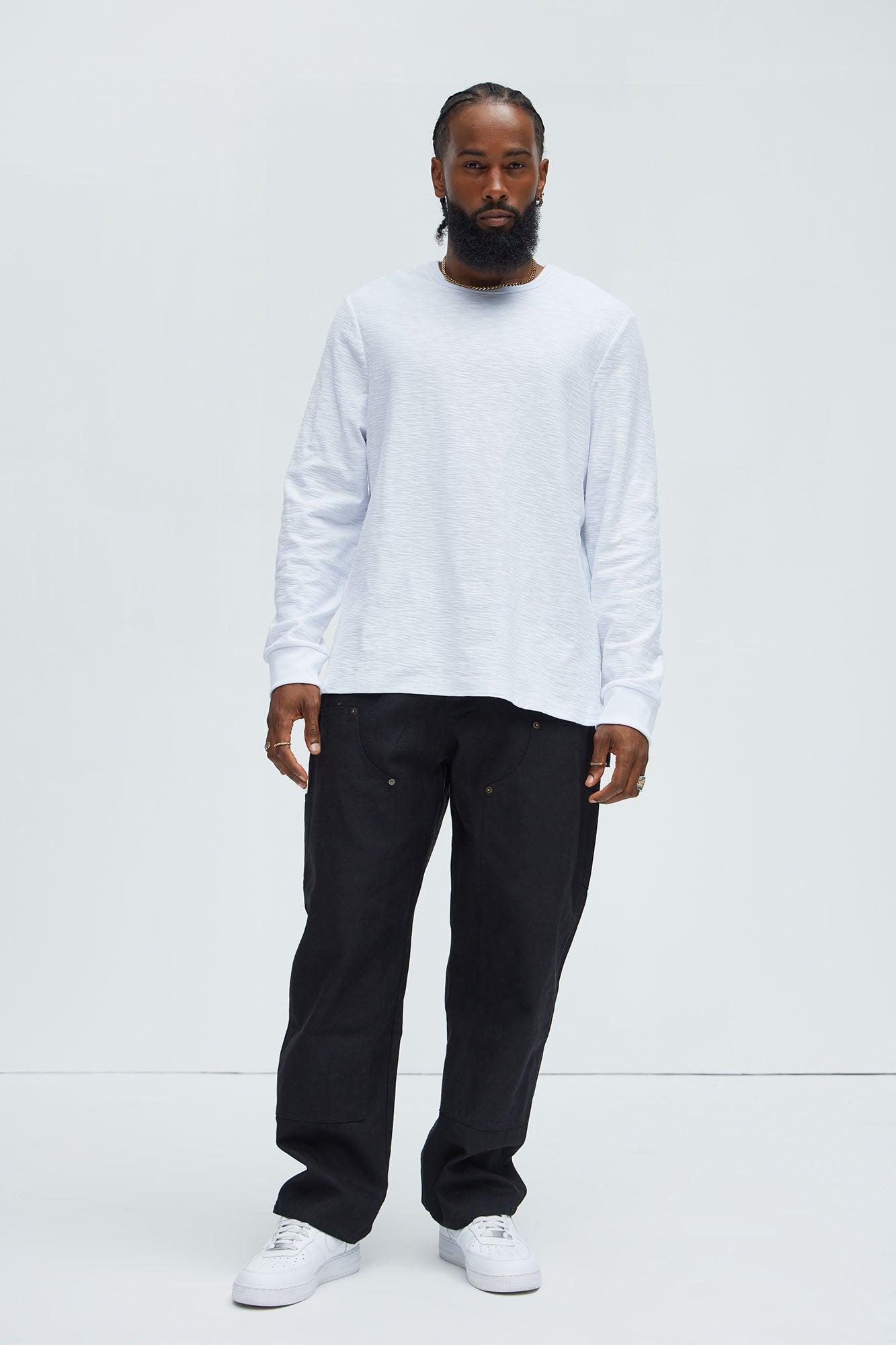 Asher Slub Texture Long Sleeve Tee - White Product Image