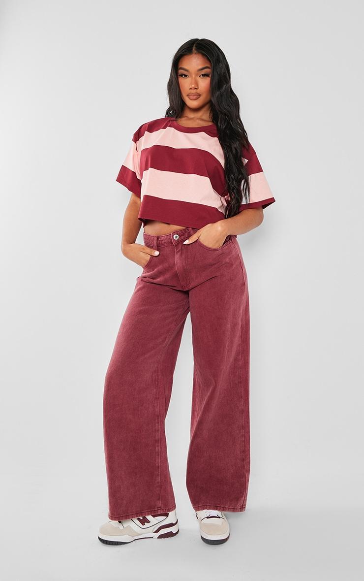 Burgundy Oversized Striped Crop Top Product Image