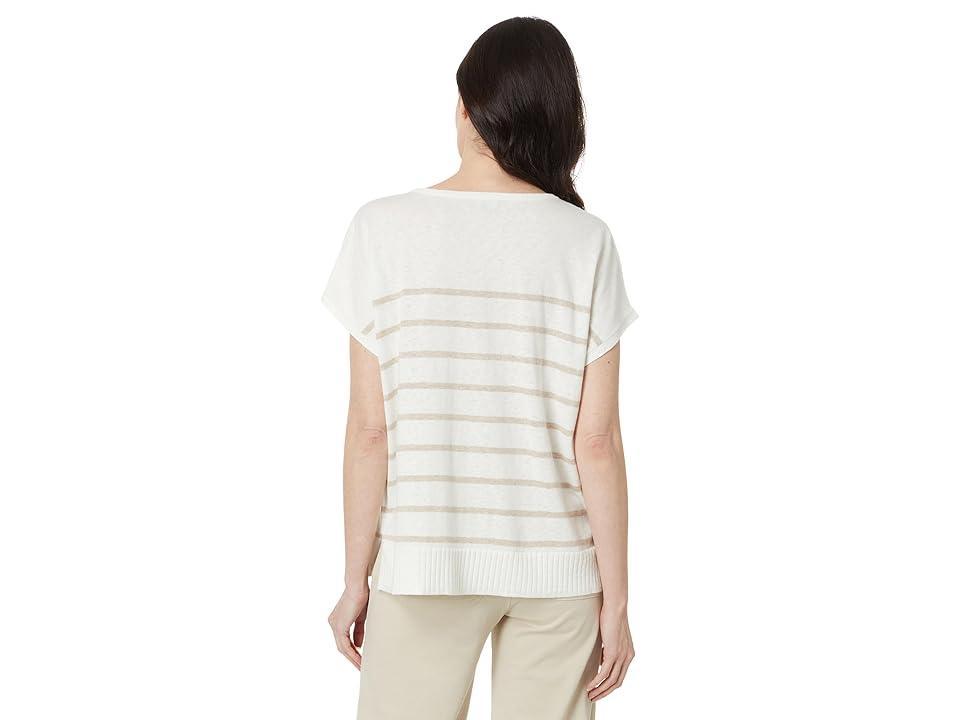 Lilla P Stripe Split Neck Tunic Sweater (Linen Stripe) Women's Clothing Product Image