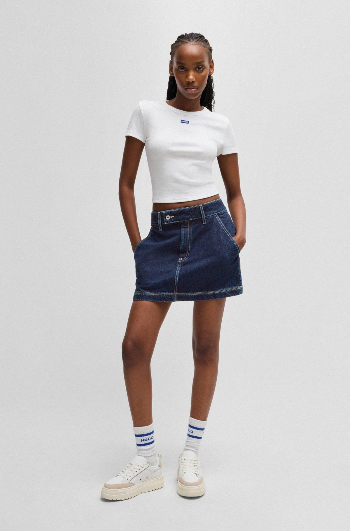 Denim mini skirt with contrast stitching Product Image