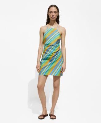 Mango Womens Striped Print Halter Dress Product Image