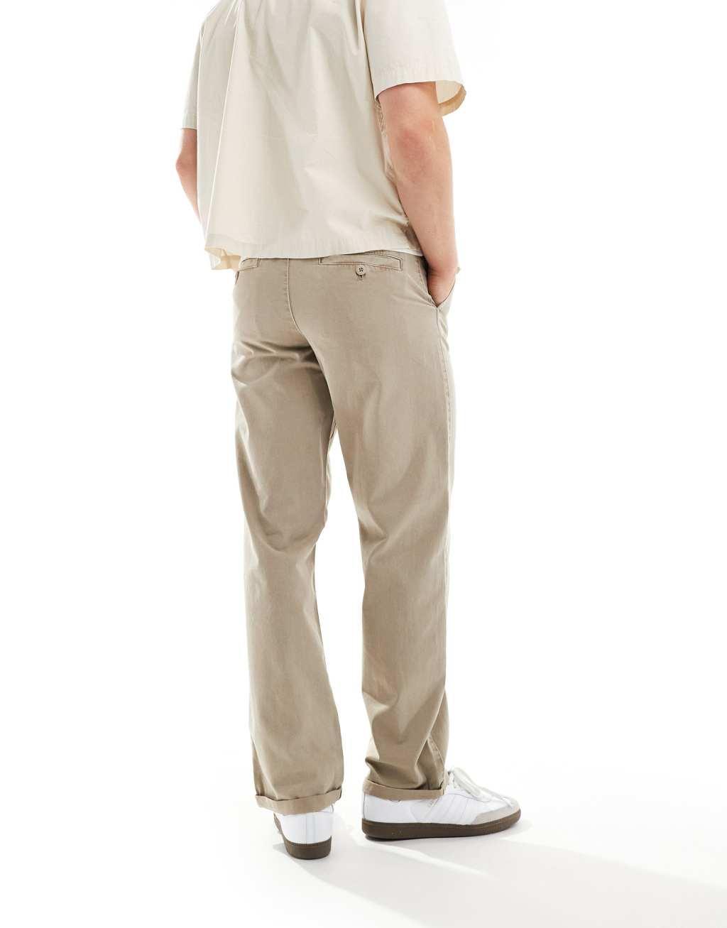 ASOS DESIGN baggy chino pants in washed beige  Product Image