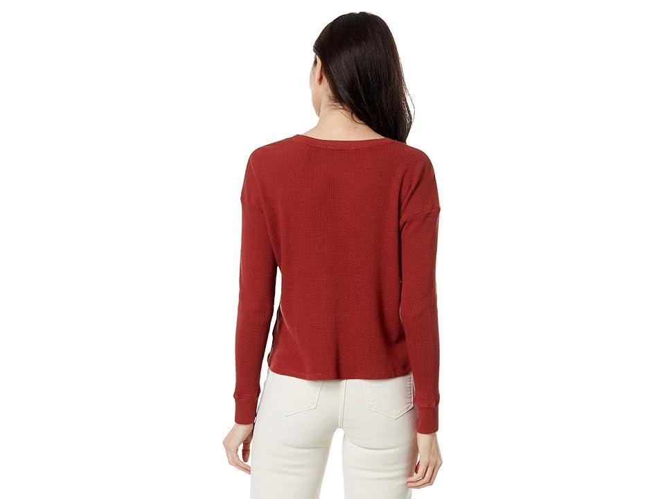 Mod-o-doc Washed Cotton Modal Thermal Long Sleeve Boxy Crop Sweatshirt (Rustic Red) Women's Clothing Product Image