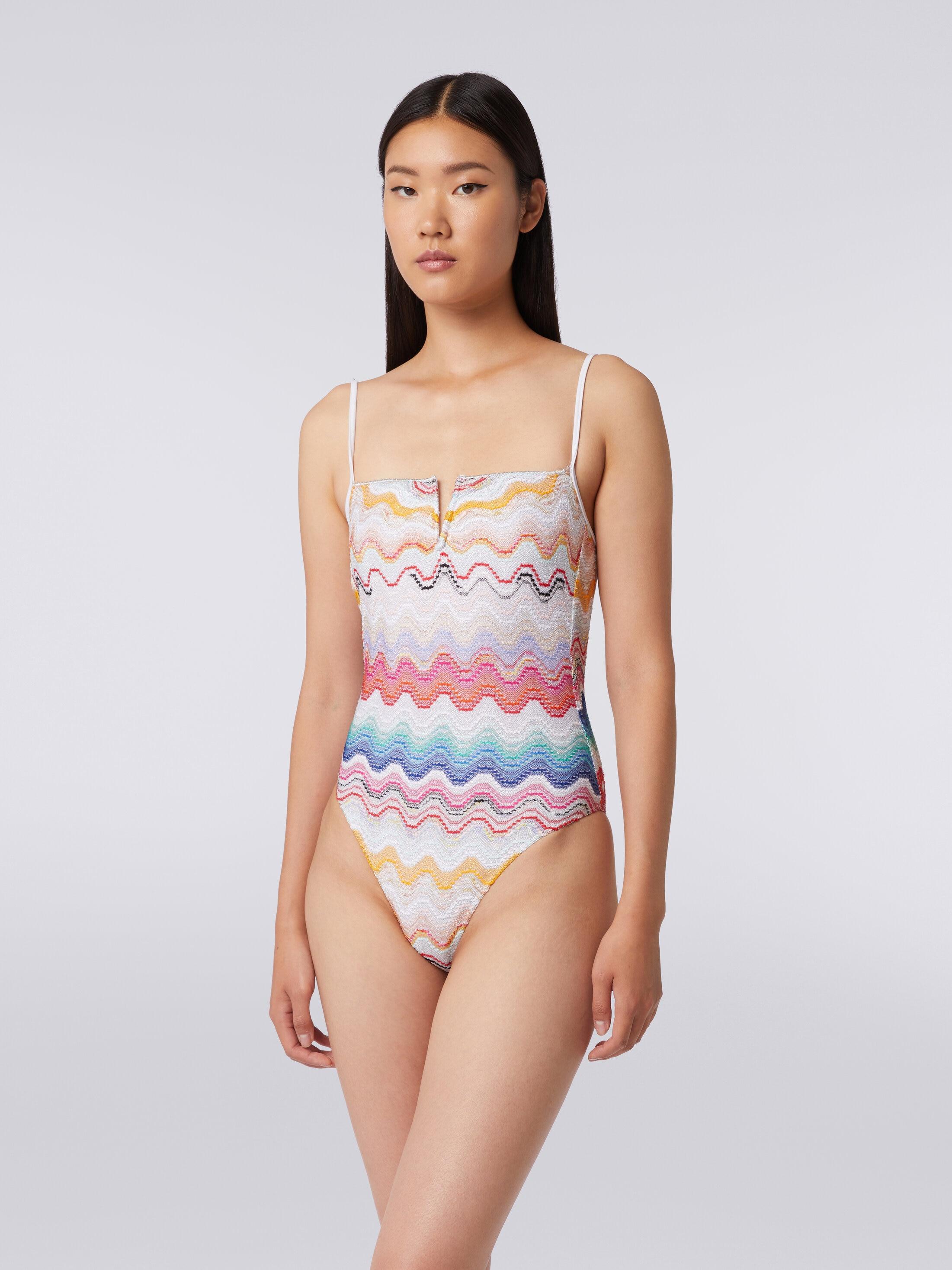 Wave motif one-piece swimming costume with underwire Product Image