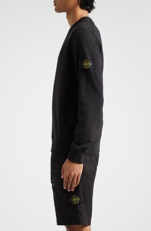 STONE ISLAND Logo Cotton Crewneck Sweatshirt In Nero Product Image