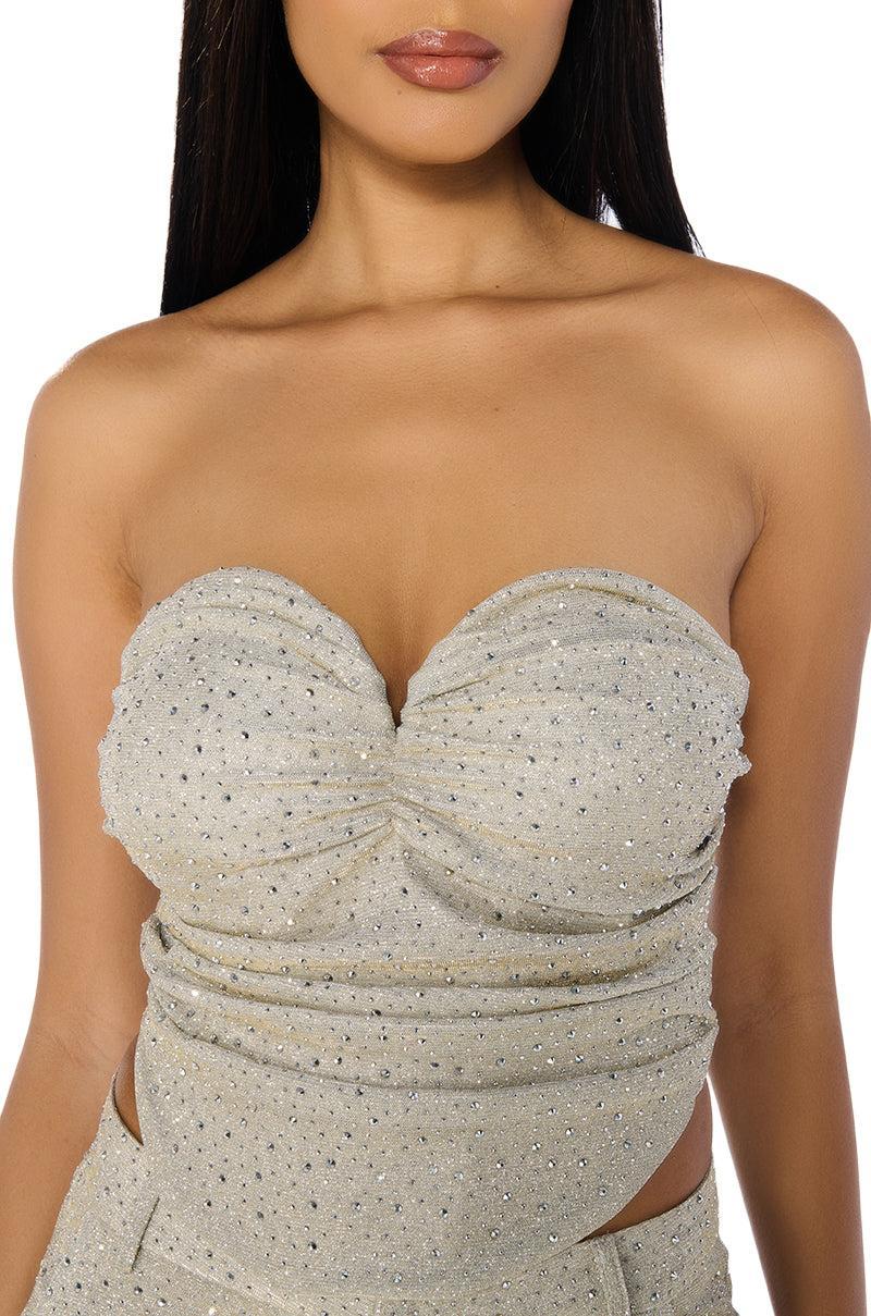 SHOW OFF SEASON RUCHED CORSET TOP IN SILVER Product Image