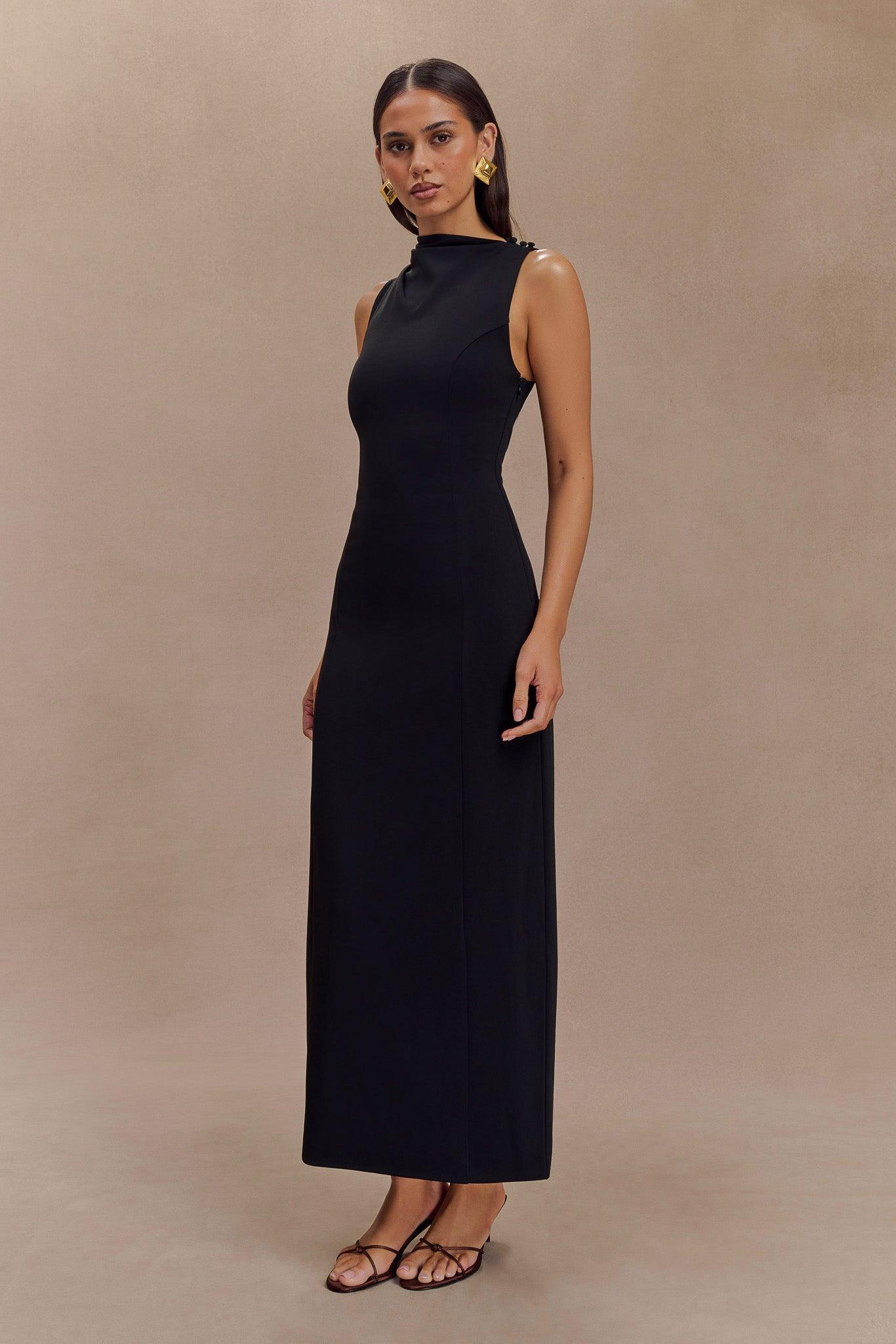 Taylor Draped Stretch Crepe Midi Dress - Black Product Image