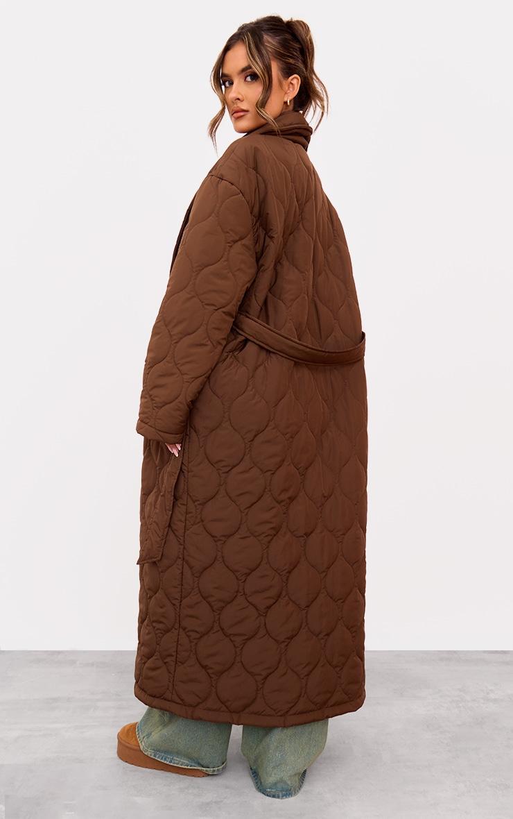 Chocolate Maxi Belted Quilted Coat Product Image