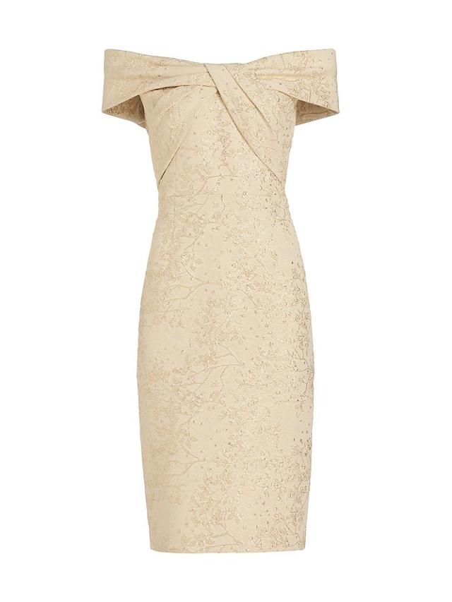 Womens Metallic Jacquard Off-The-Shoulder Dress Product Image