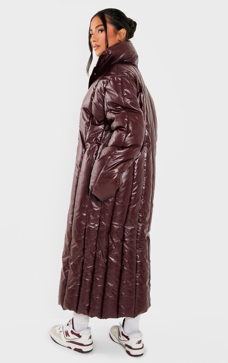 Petite Burgundy Shine High Neck Puffer Maxi Coat Product Image