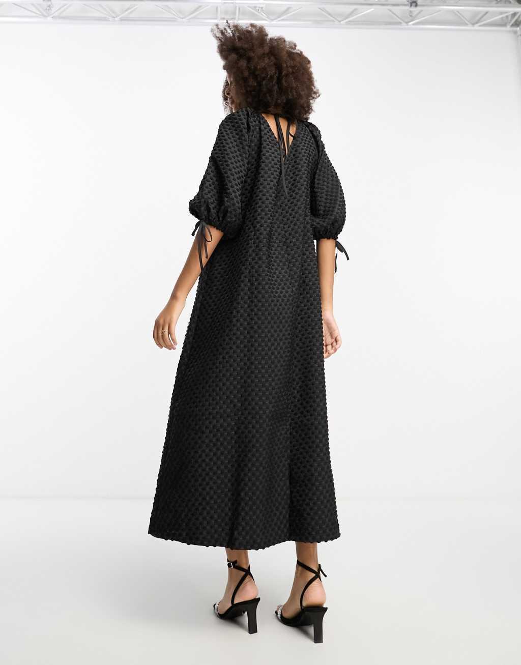 ASOS DESIGN textured midi smock dress with gathered neck Product Image