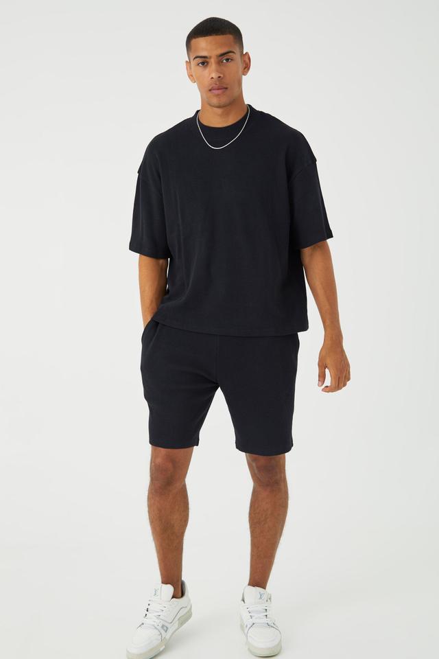 Oversized Boxy Waffle T-shirt & Short Set | boohooMAN USA Product Image