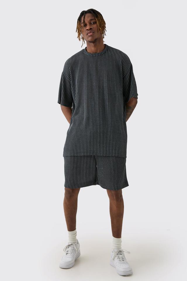 Tall Crochet Rib T-Shirt & Short Set | boohooMAN USA Product Image