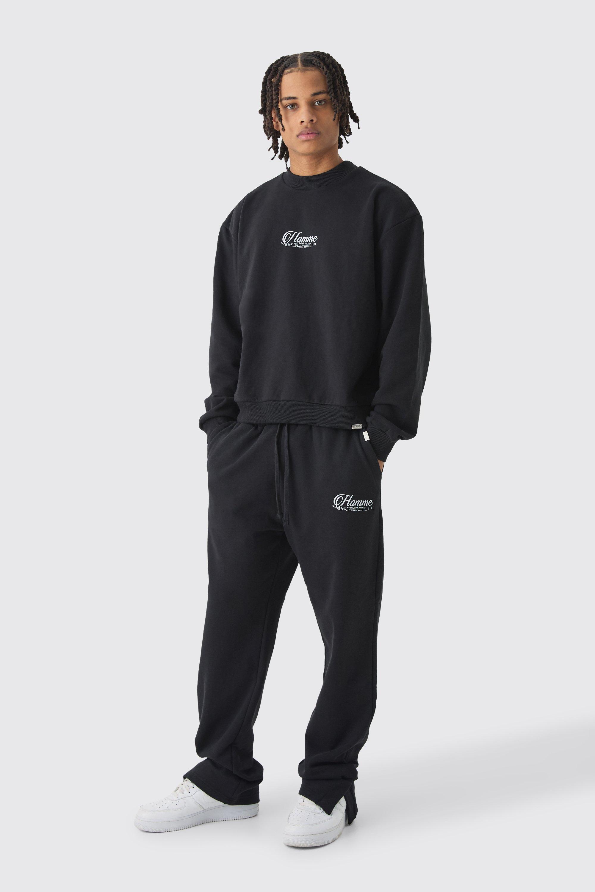 Oversized Extended Neck Boxy Heavy Sweatshirt Split Hem Tracksuit | boohooMAN USA Product Image