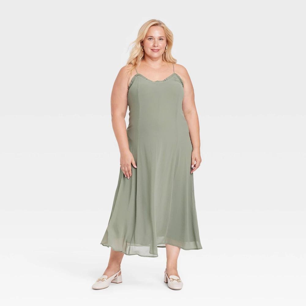 Womens Chiffon Ruffle Maxi Dress - A New Day Sage 2X Product Image