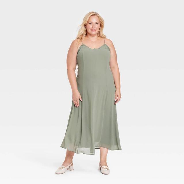 Womens Chiffon Ruffle Maxi Dress - A New Day Sage 1X Product Image