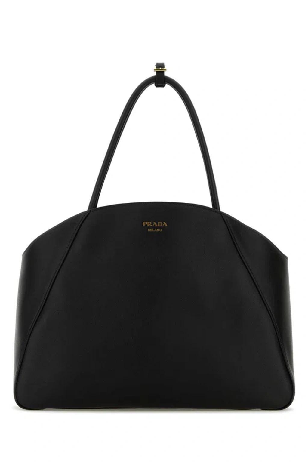 PRADA Large Leather Tote Bag In Black Product Image