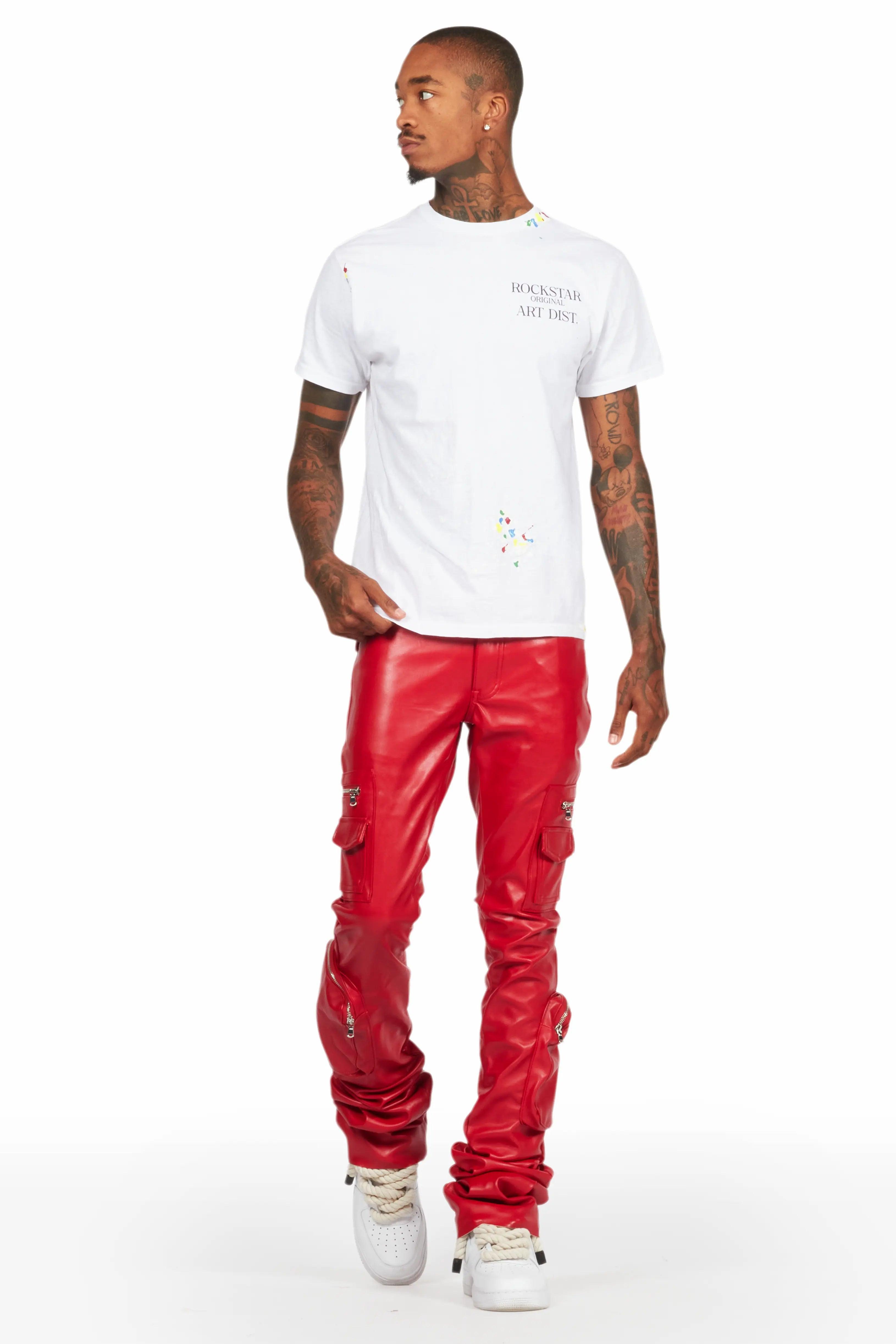 Sutton Red PU Super Stacked Flare Jean Male Product Image