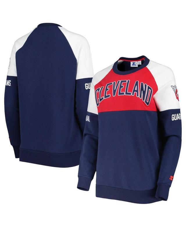 Womens Starter Navy/Red Cleveland Guardians Baseline Raglan Pullover Sweatshirt Product Image