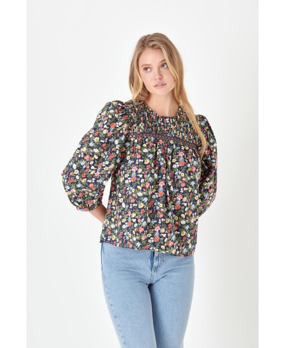 Womens Floral Print Pin tuck Detail Top Product Image