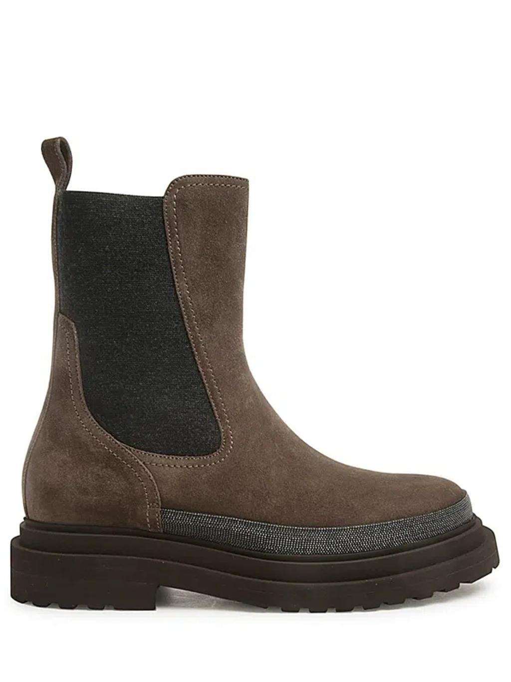 Monili-embellished Suede Chelsea Boots In Brown Product Image