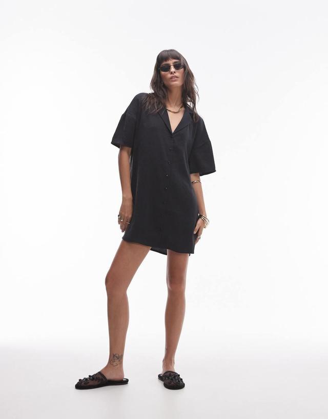 Topshop button down mini shirt dress in black Product Image