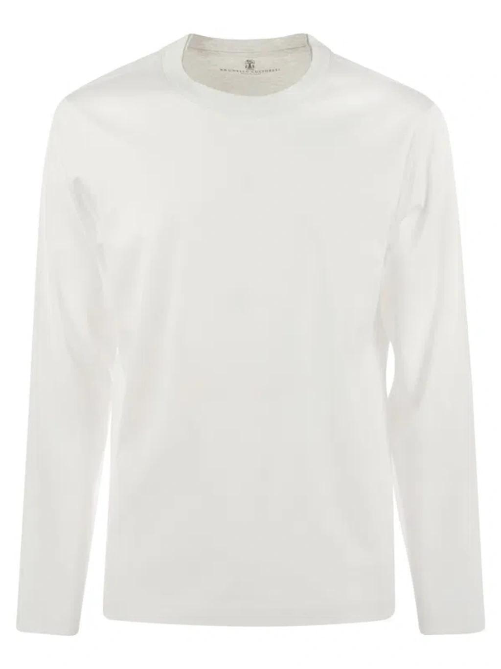 BRUNELLO CUCINELLI Crew-neck Cotton Jersey T-shirt With Long Sleeves In White Product Image