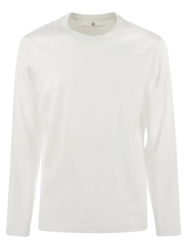 BRUNELLO CUCINELLI Crew-neck Cotton Jersey T-shirt With Long Sleeves In White Product Image