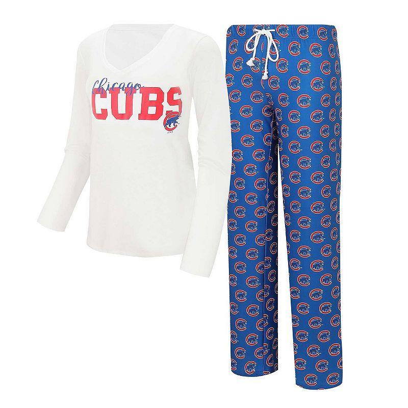 Womens Concepts Sport /Royal Chicago Cubs Long Sleeve V-Neck T-Shirt & Gauge Pants Sleep Set Product Image