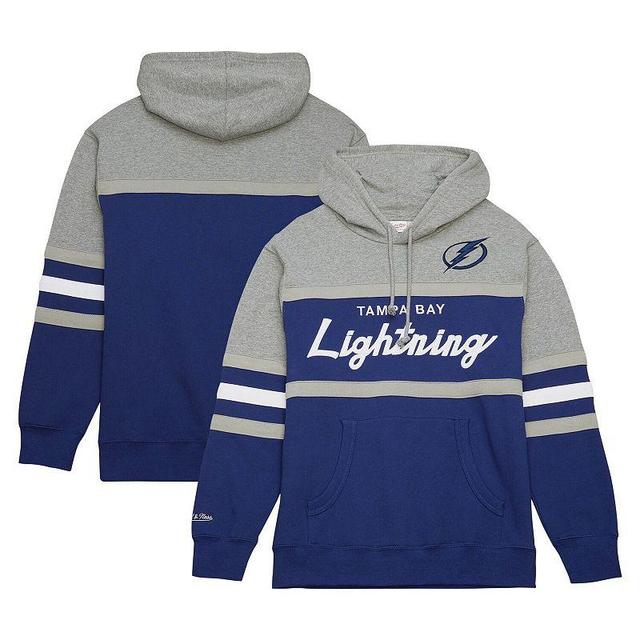 Mens Mitchell & Ness Blue/Gray Tampa Bay Lightning Head Coach Pullover Hoodie Product Image