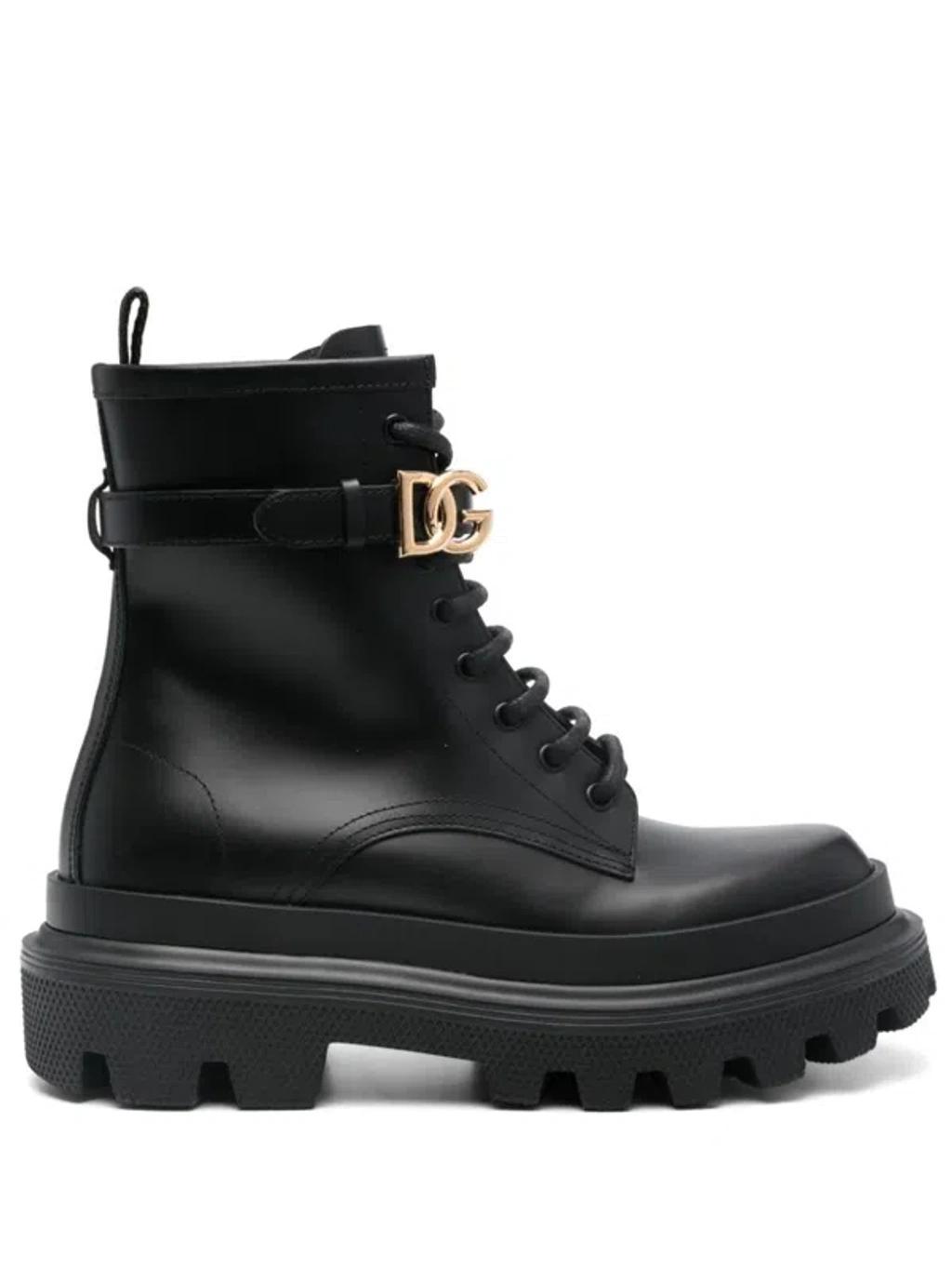 DOLCE & GABBANA Logo-buckle Boots In Black product image