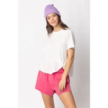 Hot Pink High-Waist Washed Twill Shorts Female Product Image