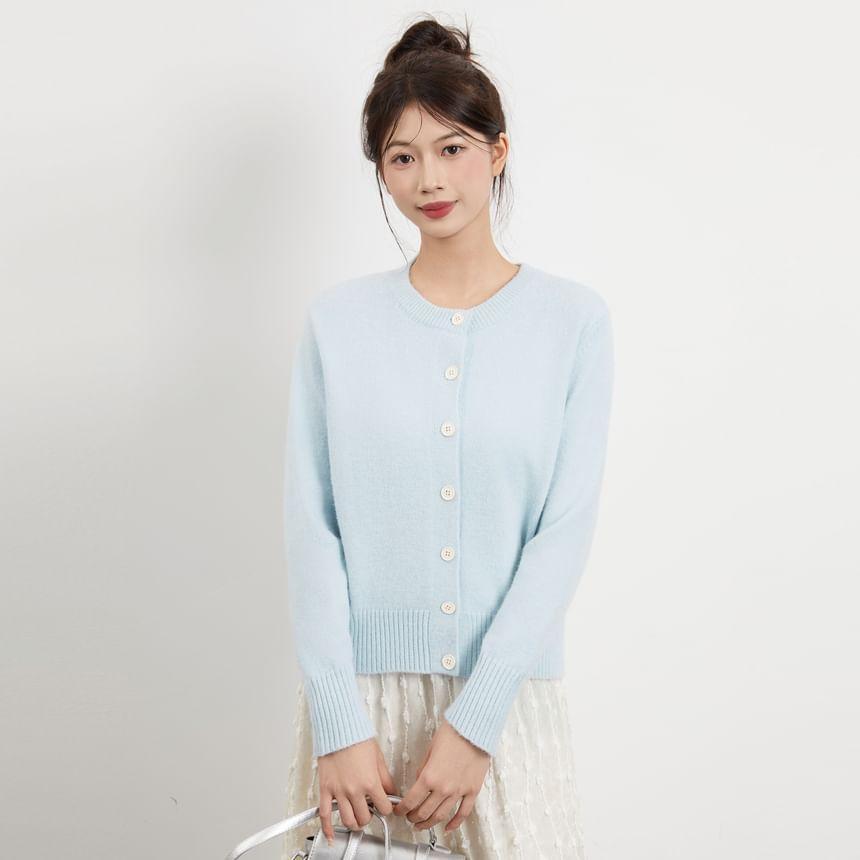 Round Neck Plain Cardigan Product Image