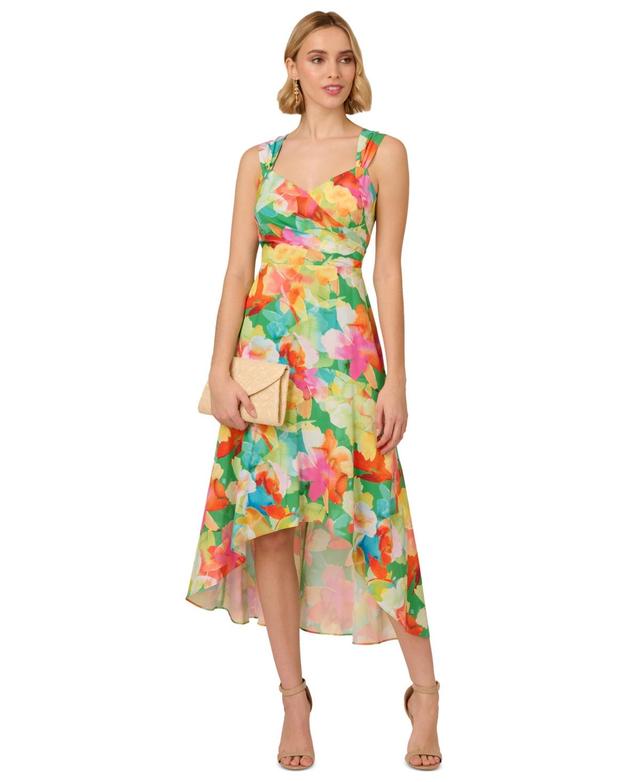 Adrianna Papell Womens Printed High-Low Midi Dress Product Image