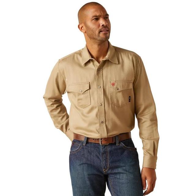 Ariat® Men's L/S Solid Khaki FR Snap Work Shirt Product Image