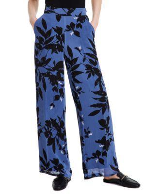 Anne Klein Womens Printed Wide-Leg Pull-On Pants - Blue Jay Product Image