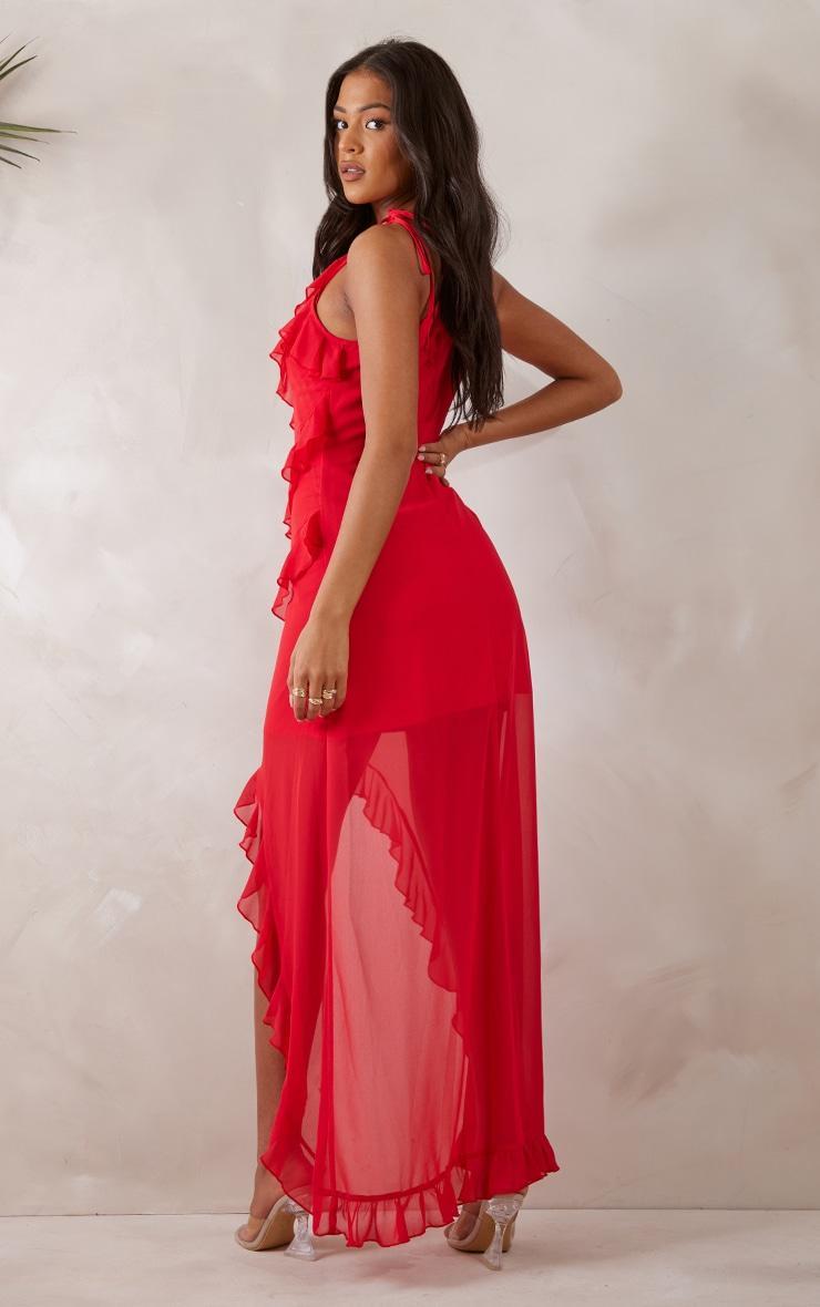 Tall Red Strappy Frilled Maxi Dress Product Image