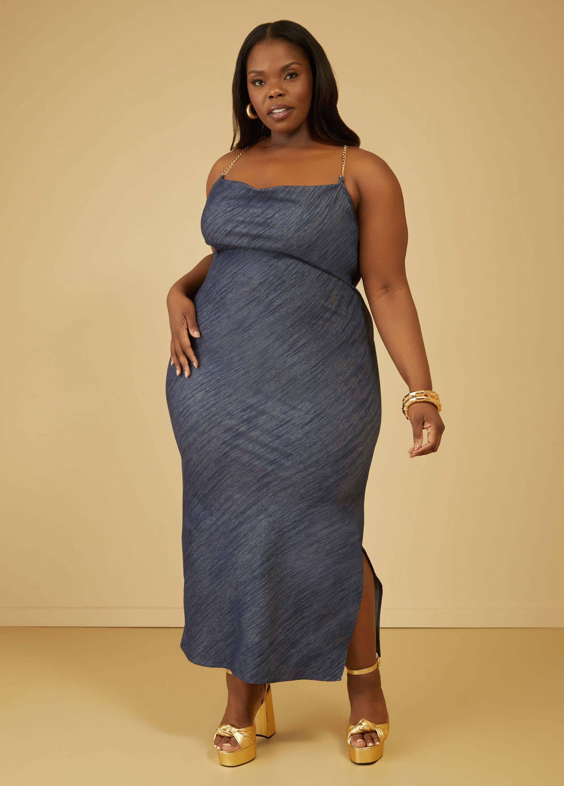 Plus Size Chain Trimmed Denim Slip Dress Ashley Stewart product image