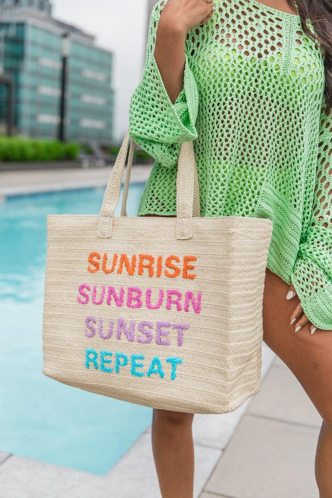 Woven "Sunrise. Sunburn, Sunset, Repeat" Beach Bag Product Image