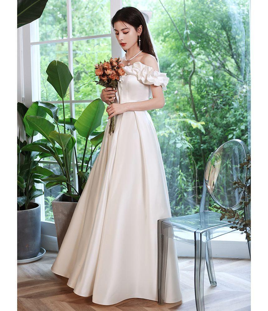 Off-Shoulder Shirred A-Line Wedding Gown Product Image