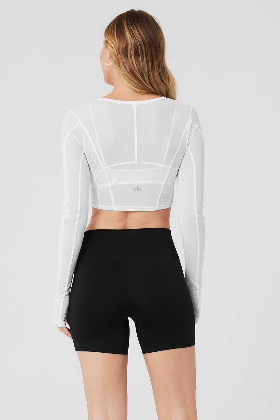 Mesh Cropped Fine Line Long Sleeve - White Product Image