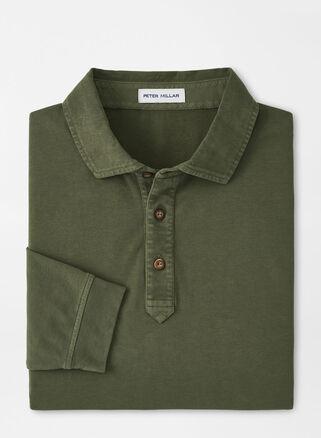 Peter Millar Mens Lava Wash Long-Sleeve Polo | Color: Military | Size: S Product Image