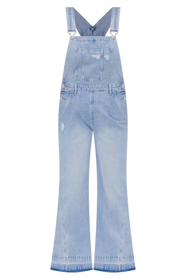 Many Moments Medium Wash Flared Overalls FINAL SALE Product Image