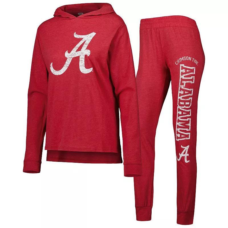 Womens Concepts Sport Crimson Distressed Alabama Crimson Tide Long Sleeve Hoodie T-shirt and Pants Sleep Set Product Image