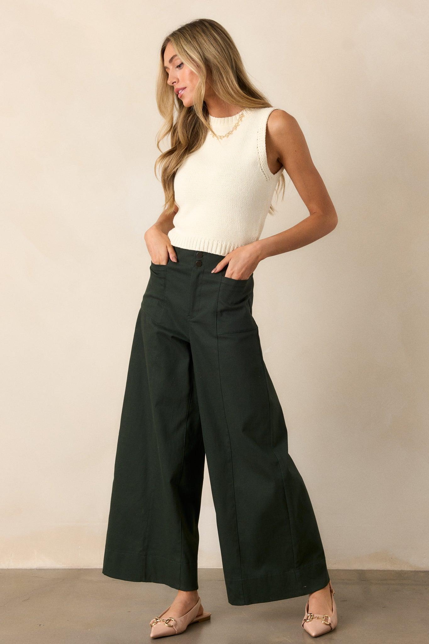 Daylight Glimmer Forest Green Wide Leg Pants Product Image