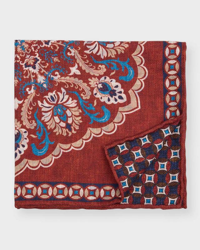 Mens Paisley/Geometric Reversible Silk Pocket Square Product Image