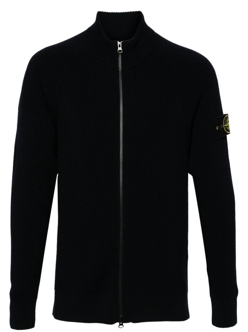 STONE ISLAND Compass-motif Zip-up Knit Cardigan In Black Product Image