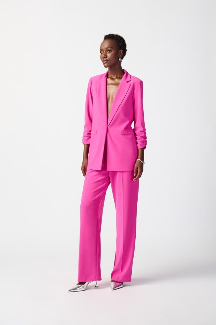 Silky Knit Blazer with Shirred Sleeves- Ultra Pink Product Image