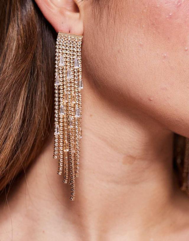 ASOS DESIGN drop earrings in cubic zirconia crystal drench design in gold tone Product Image