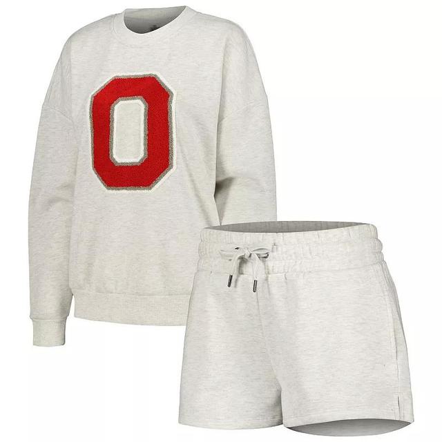 Womens Gameday Couture Ash Ohio State Buckeyes Team Effort Pullover Sweatshirt & Shorts Sleep Set Product Image